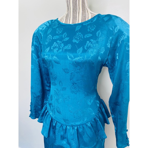 Vintage Justine Todd Floral Jacquard Peplum Sheath Dress Size 8 Cocktail Event - Picture 6 of 10